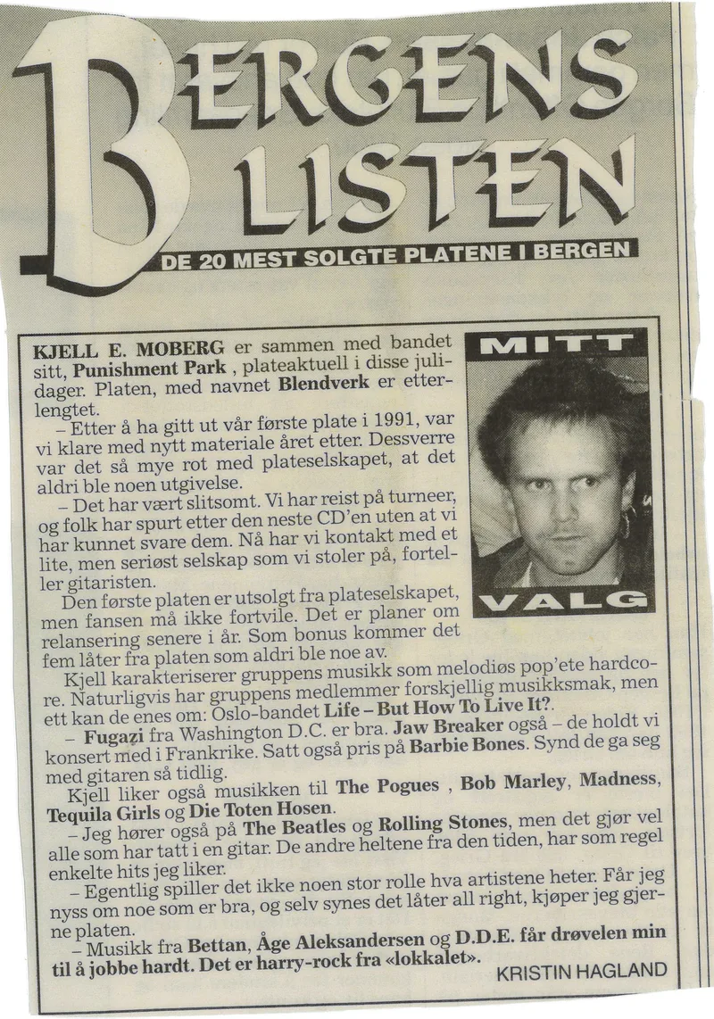 Kjell Bergenslisten i Bergensavisen i 1995