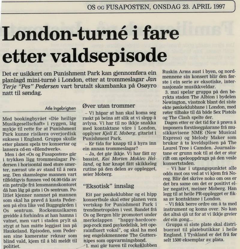 Punishment Park Os og Fusaposten London tur 23. april 1997 avlyst b