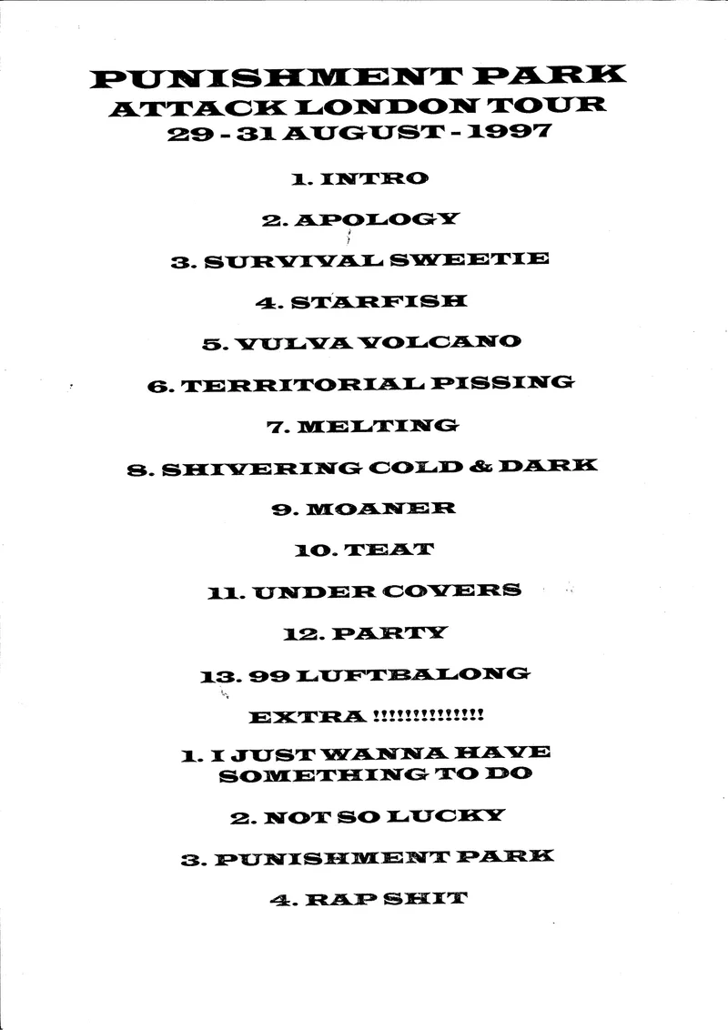 Punishment Park settliste London 1997