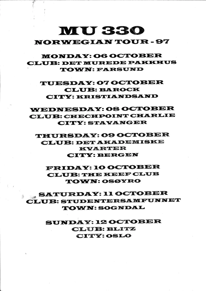 MU 330 Norway tour 1997