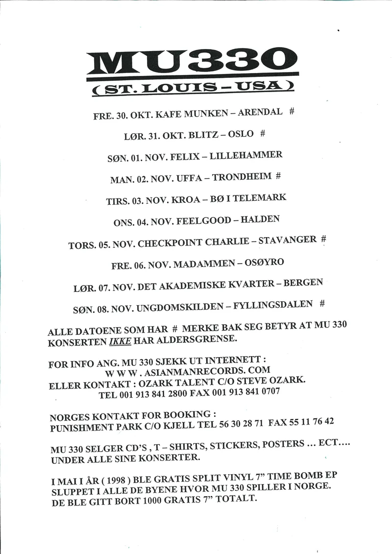 MU 330 Norway tour 1998