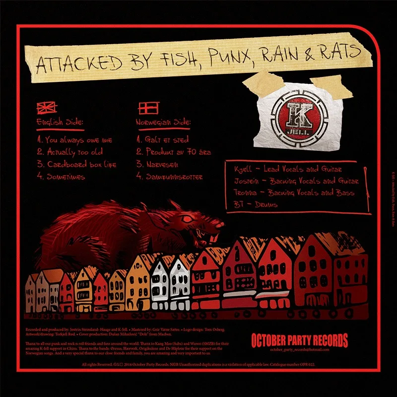 23 K-Jell Attacked by fish, punx, rain & rats kom ut i mars 2016, kun 500 eksemplarer på rød vinyl. (3)