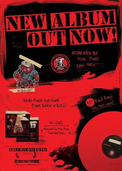 24 K-Jell Attacked by fish, punx, rain & rats kom ut i mars 2016, kun 500 eksemplarer på rød vinyl. (4)