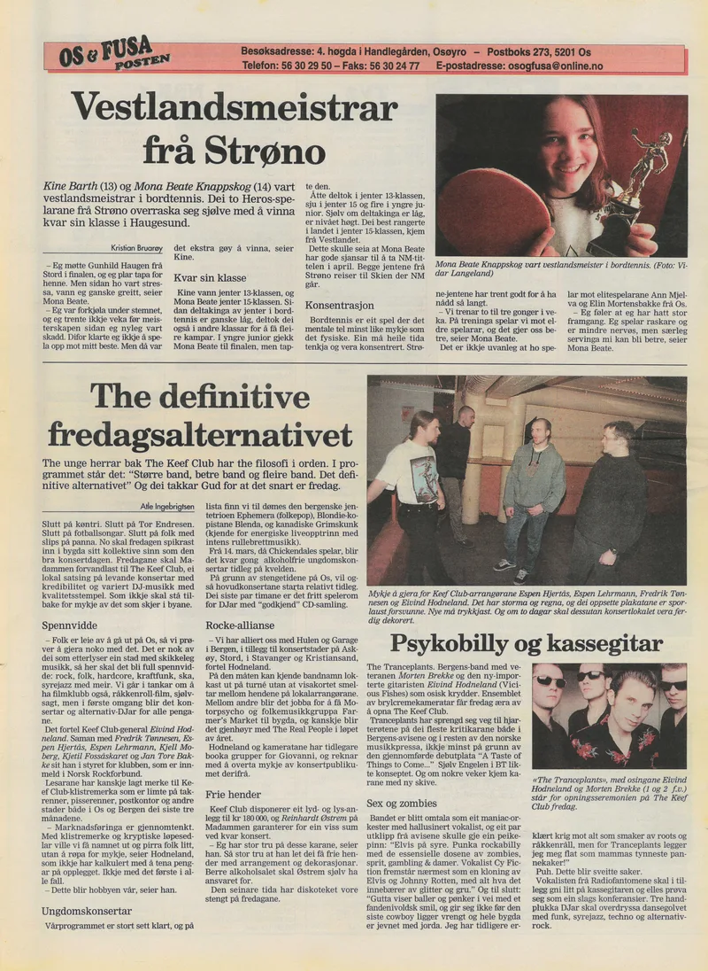 KEEF CLUB Os og Fusaposten 26. Februar 1997